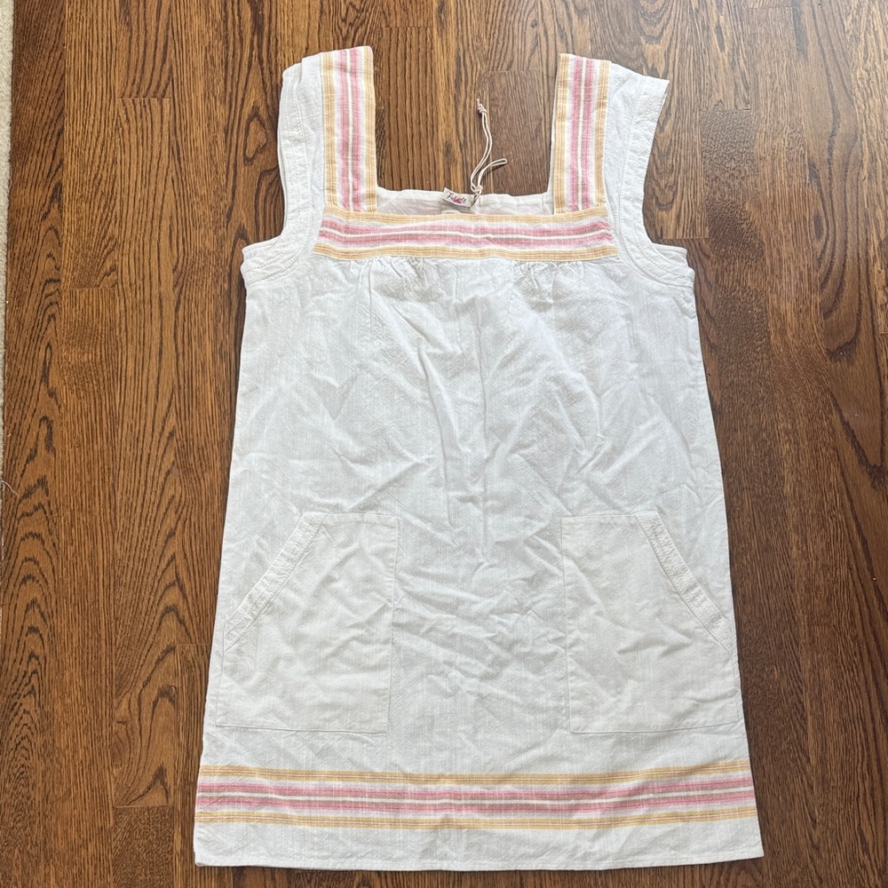 Faherty White Cotton Sundress with Pink & Yellow Trim